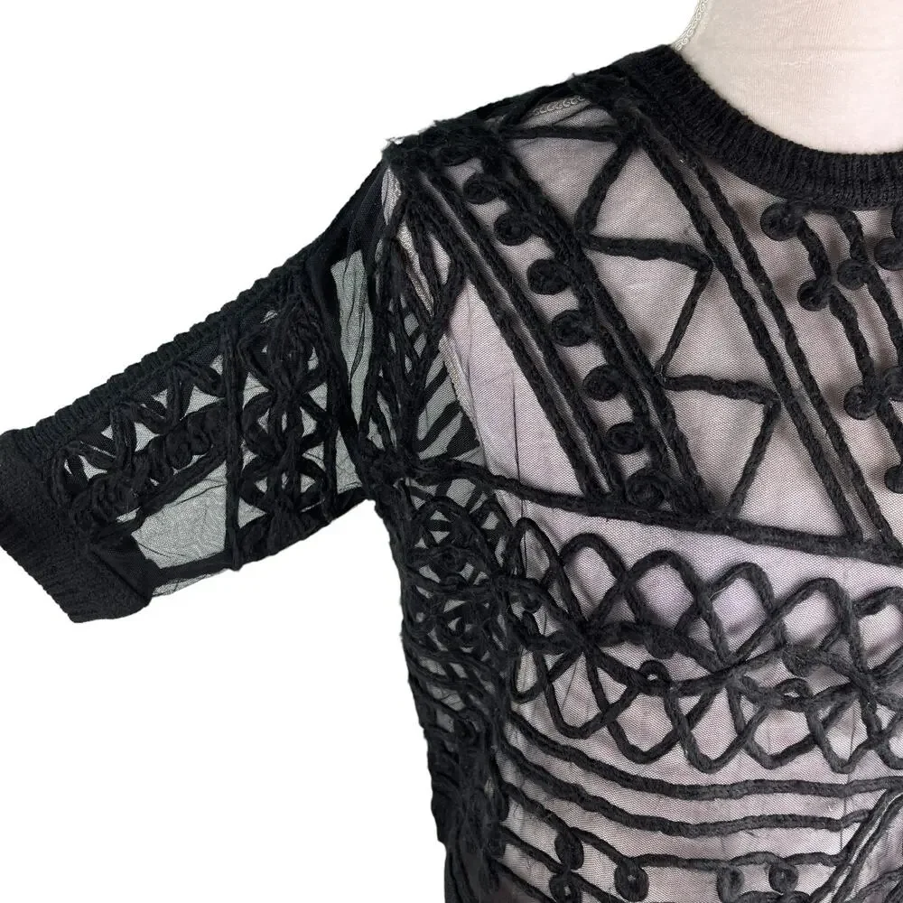 Topshop Crop Top Black 4 Crochet Sheer New